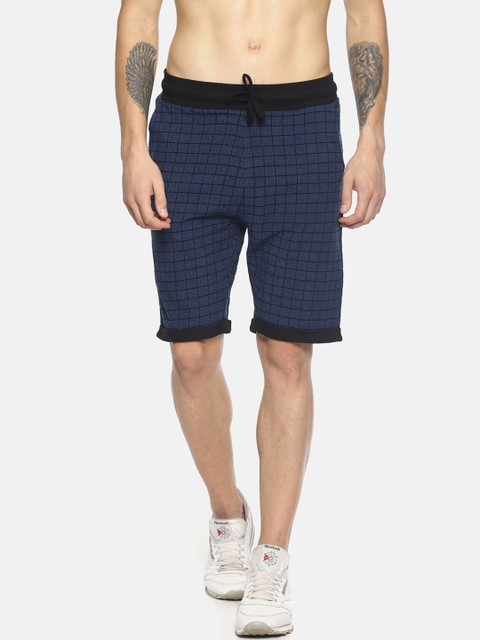 

Masculino Latino Men Blue Checked Regular Fit Regular Shorts