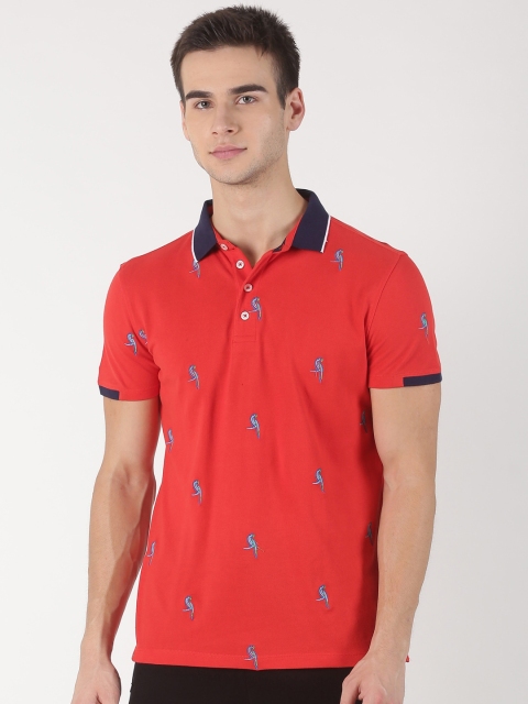 

Soul Space Men Red Printed Polo Collar Organic Cotton T-shirt