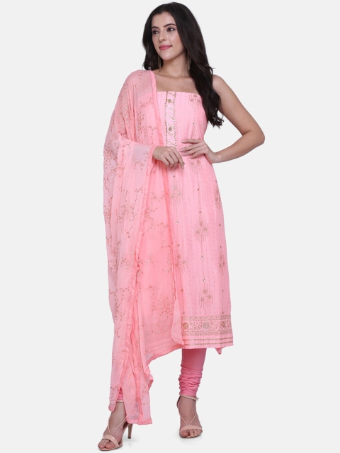 

BOMBAY SELECTIONS Pink & Gold-Toned Poly Crepe Unstitched Dress Material