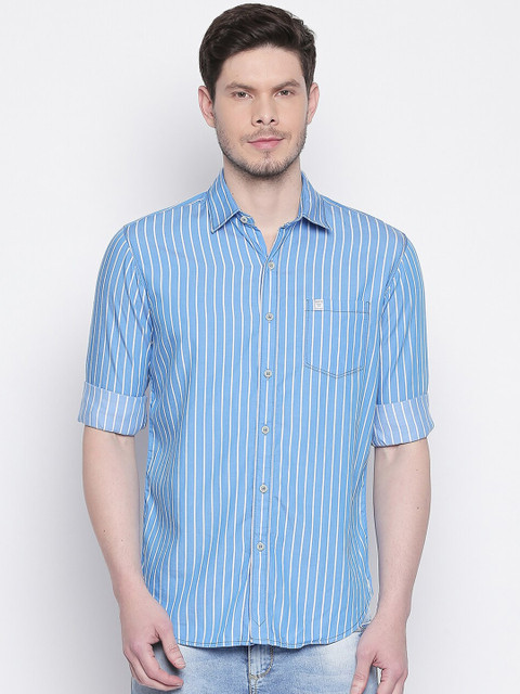 

Mufti Men Blue & White Slim Fit Striped Casual Shirt