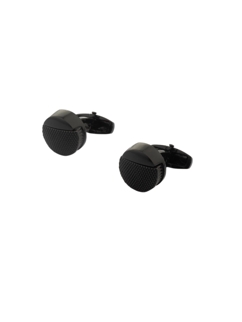 

The Tie Hub Rhodium-Plated Black Round Cufflinks