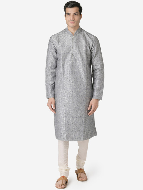 

Sanwara Men Grey Embroidered Straight Kurta