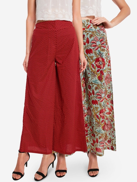 

Desi Weavess Women Maroon & Rust Printed Straight Palazzos