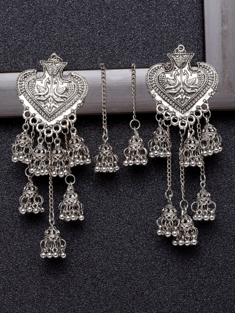 

Ibtida Silver-Toned Contemporary Jhumkas