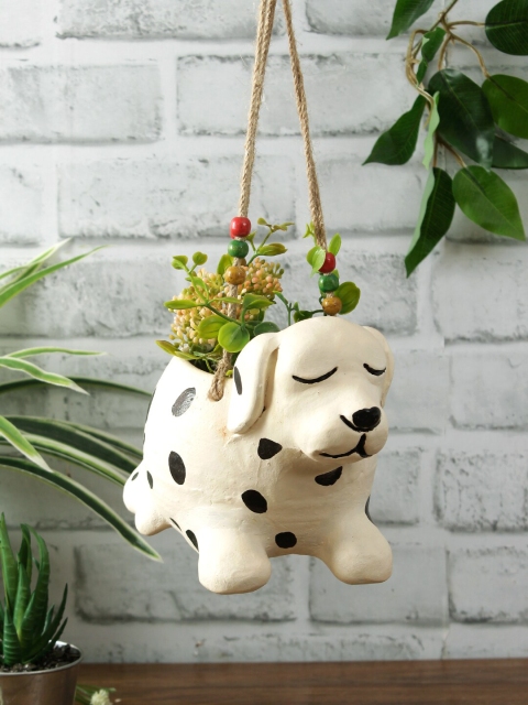 

Aapno Rajasthan White Handcrafted Terracotta Puppy Shaped Beaded Hanging Planter
