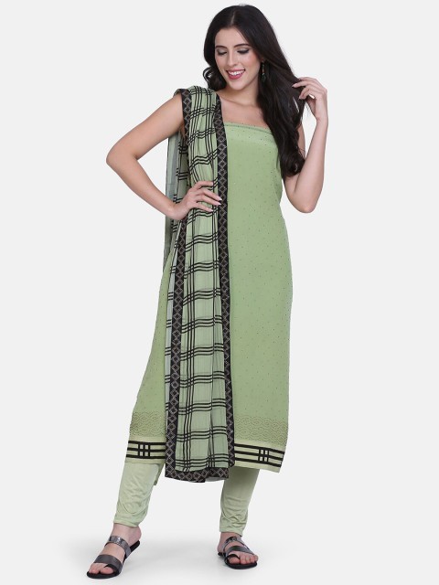 

BOMBAY SELECTIONS Green Poly Crepe Unstitched Dress Material
