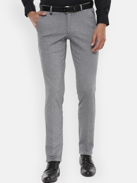 

V Dot Men Grey Slim Fit Self Design Formal Trousers