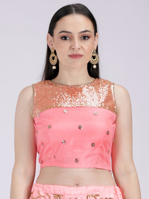 

studio rasa Women Peach-Coloured Embellished Ethnic Crop Top