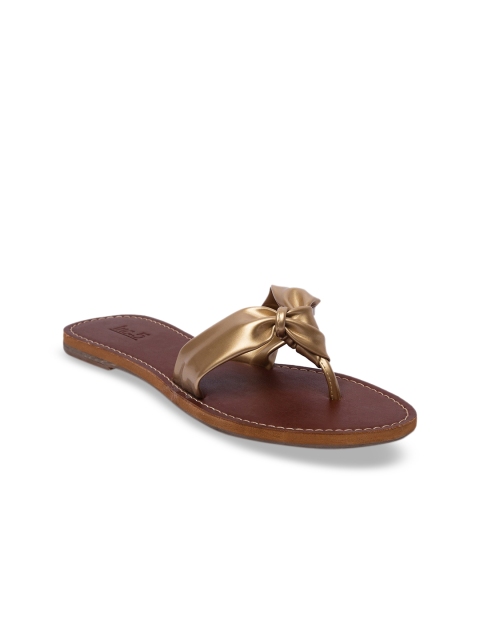 

Inc 5 Women Gold Solid T-Strap Flats