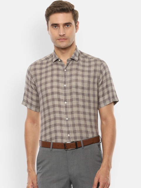 

Van Heusen Men Beige Regular Fit Checked Pure Linen Formal Shirt