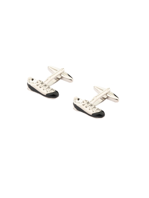 

The Tie Hub Rhodium-Plated Silver-Toned & Black Quirky Cufflinks