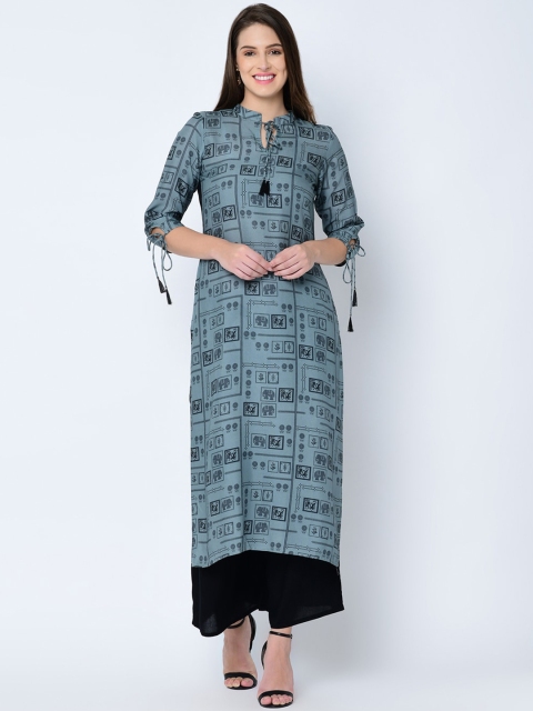 

ZIYAA Women Grey & Black Printed Straight Kurta