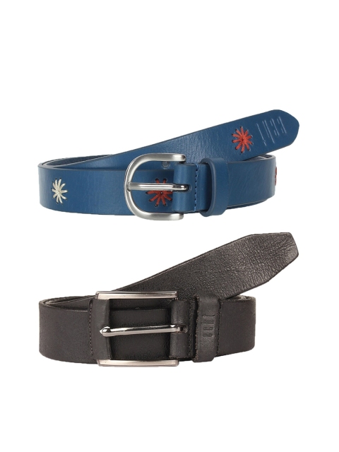 

echt Men Pack Of 2 Blue & Black Leather Belts