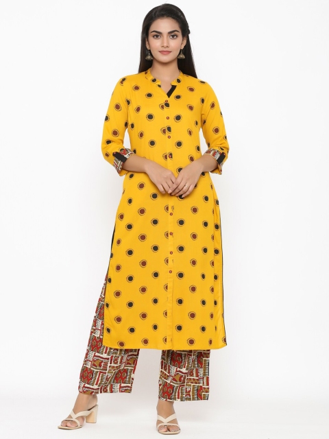 RANGMAYEE Women Mustard Yellow Printed Kurta with Palazzos