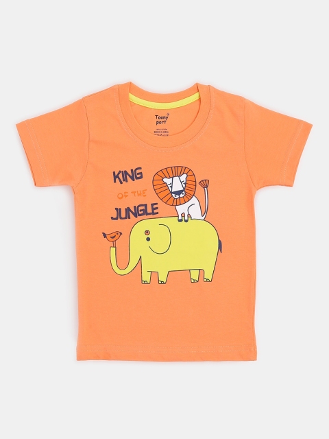 

Toonyport Boys Orange Printed Round Neck T-shirt