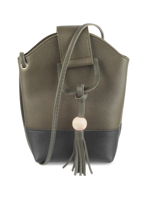 

WALKWAY Olive Green & Black Colourblocked Sling Bag