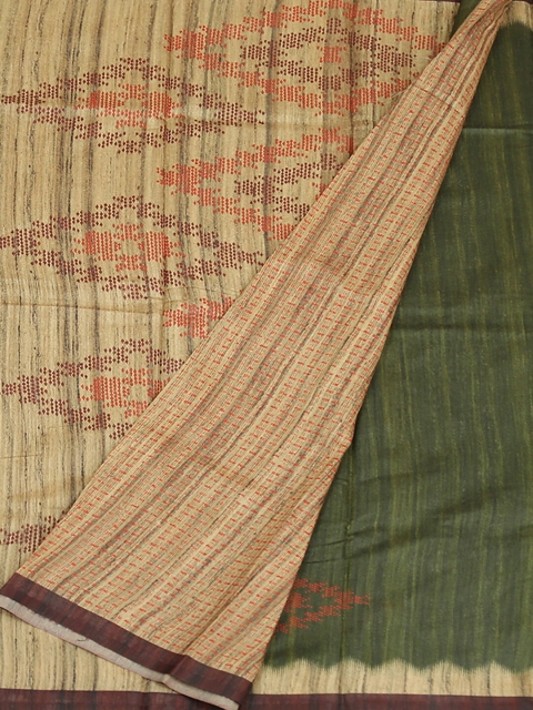 

Pothys Green & Gold-Toned Jute Silk Woven Design Saree
