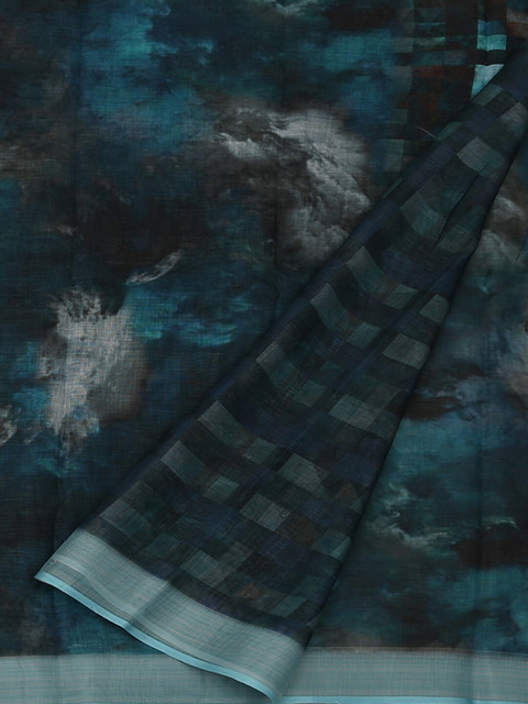 

Pothys Blue Printed Jute Silk Saree