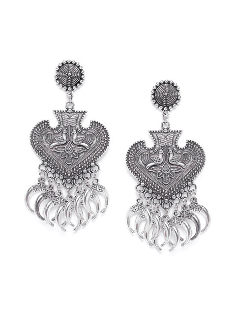 

GloBox By ZeroKaata Silver-Toned Peacock Shaped Drop Earrings