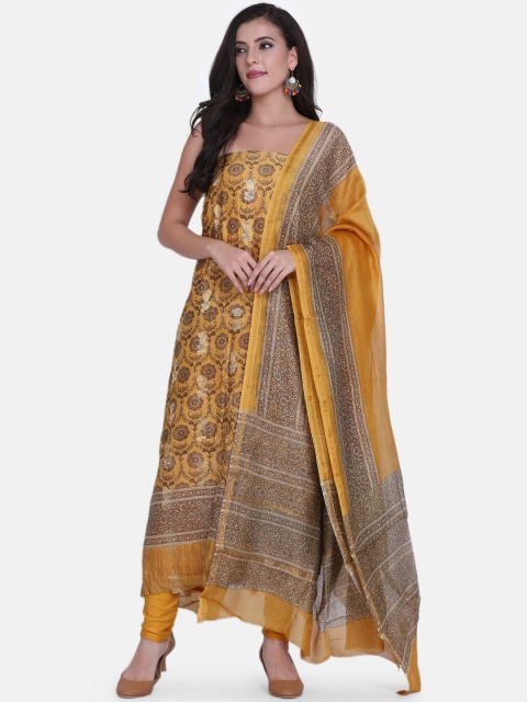 

BOMBAY SELECTIONS Yellow & Grey Cotton Blend Unstitched Dress Material