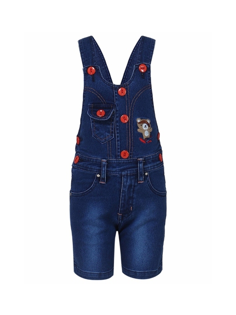

FirstClap Kids Blue Solid Denim Knee-Length Dungarees