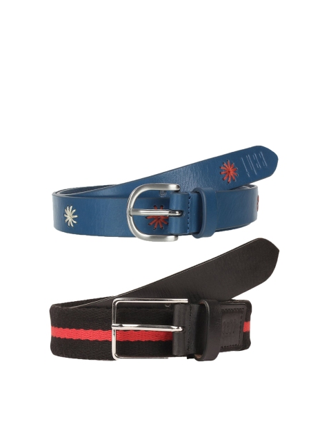 

echt Men Set of 2 Solid Leather Belts, Black