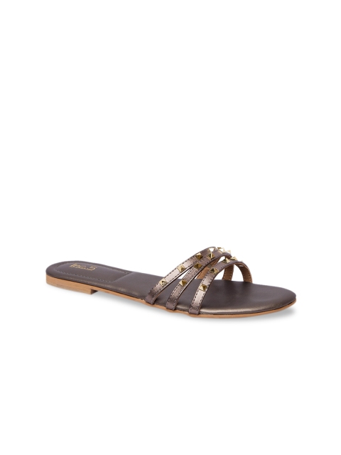 

Inc 5 Women Gunmetal-Toned Embellished Open Toe Flats, Metallic