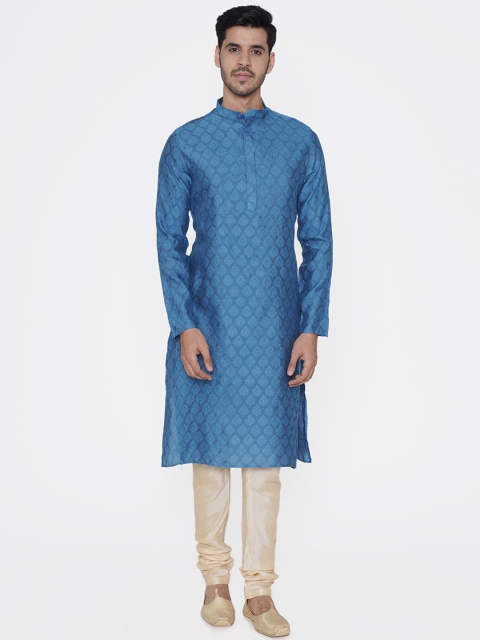 

TABARD Men Blue Woven Design A-Line Kurta