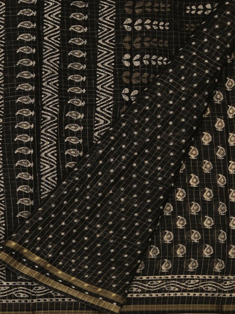 

Pothys Black Woven Design Jute Silk Saree