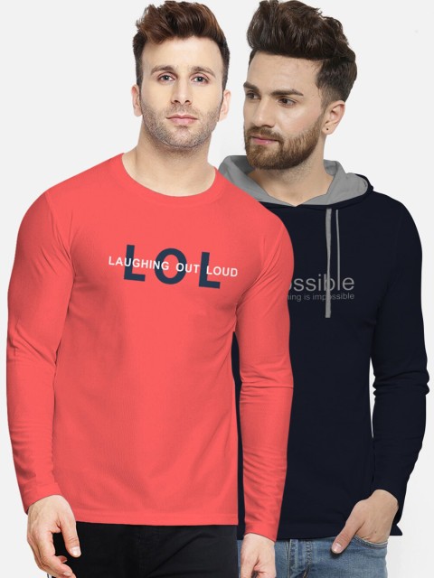 

BULLMER Men Peach-Coloured Printed Round Neck T-shirt
