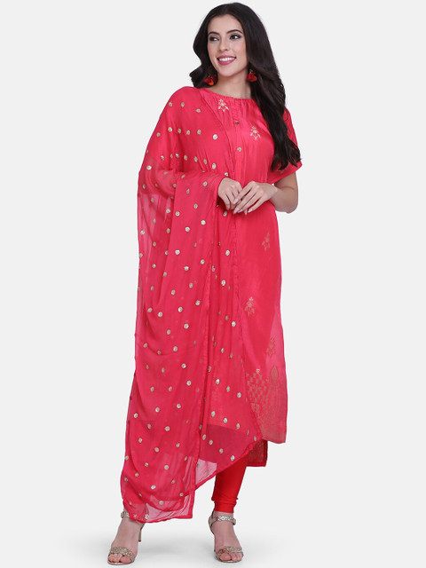 

BOMBAY SELECTIONS Pink Cotton Blend Semi-Stitched Dress Material