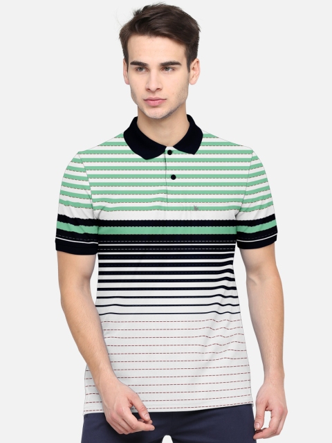 

BULLMER Men Green Striped Polo Collar T-shirt