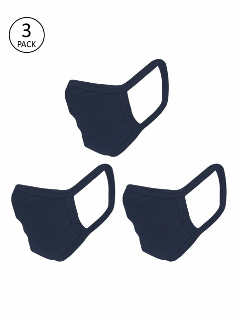 

nestroots Unisex 3 Pcs Navy Blue Solid 2-Ply Anti-Pollution Reusable Cloth Masks