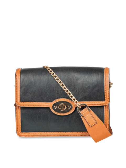 

THE GUSTO Black & Tan Brown Colourblocked Sling Bag