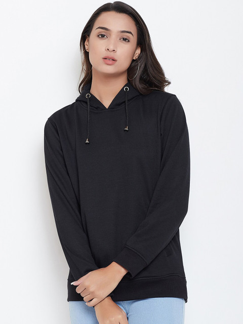 

wesquare Women Black Solid Hooded Sweatshirt