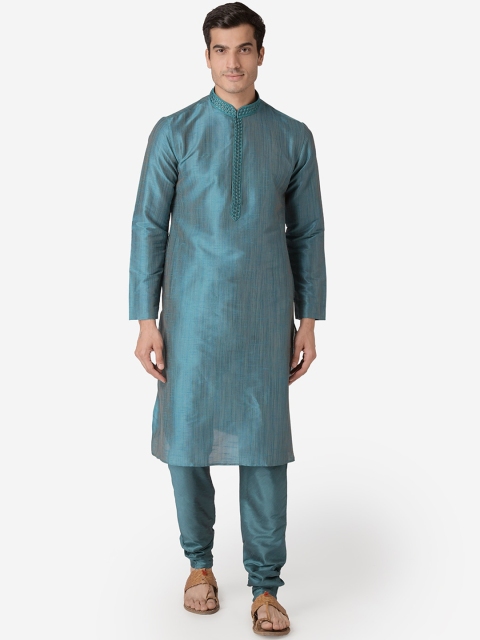

Sanwara Men Teal Green Solid Straight Kurta