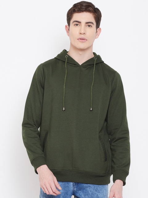 

wesquare Men Olive Green Solid Hooded Sweatshirt