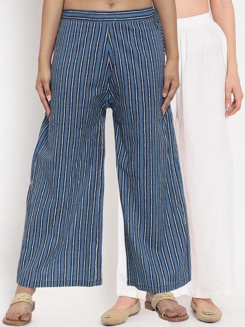 

TAG 7 Women Pack Of 2 Wide Leg Palazzos, White