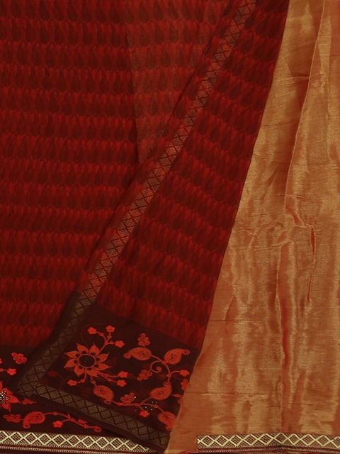 Pothys Maroon Printed Poly Georgette Saree