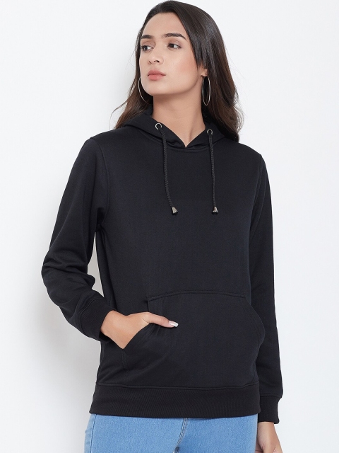 

wesquare Women Black Solid Hooded Sweatshirt