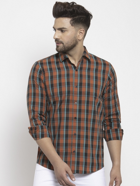 

JAINISH Men Orange & Black Regular Fit Checked Casual Shirt
