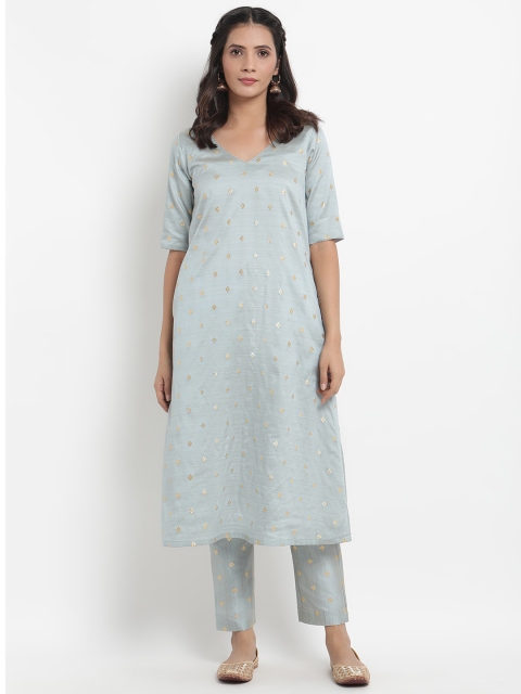 

trueBrowns Women Grey Woven Design Kurta with Trousers