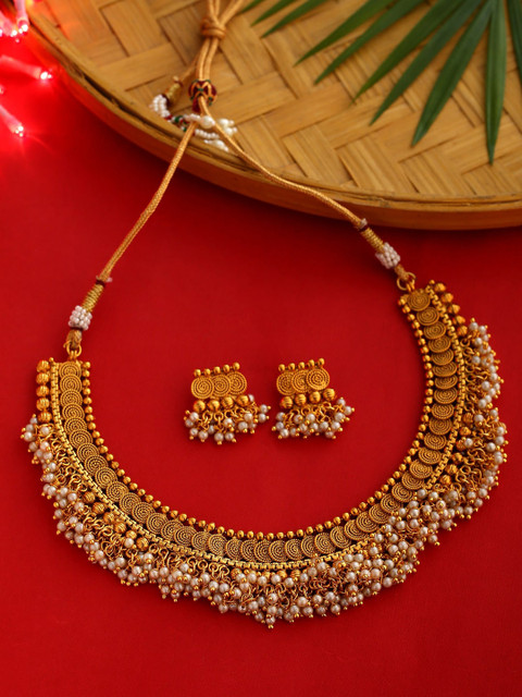 

Shoshaa Gold-Plated White Beaded Handcrafted Jewellery Set