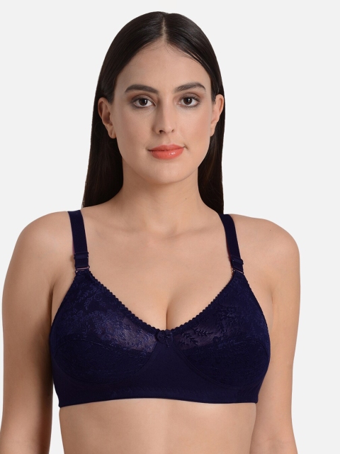 

fashiol Navy Blue Lace Non-Wired Non Padded Bralette Bra FERR01