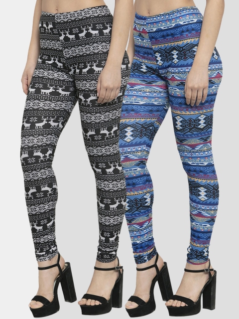 

KLOTTHE Women Pack of 2 Printed Ankle-Length Leggings, Multi
