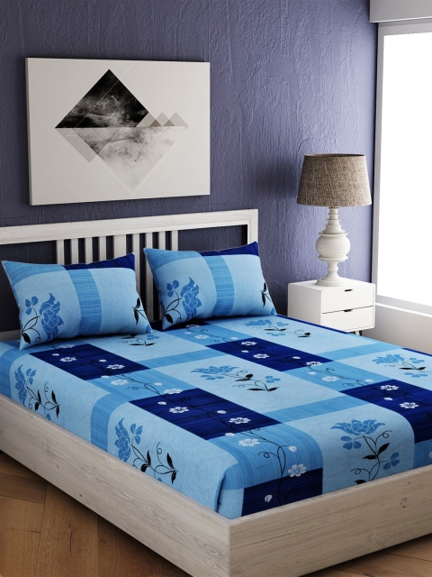 

EverHOME Blue Floral 144 TC Cotton 1 Queen Bedsheet with 2 Pillow Covers