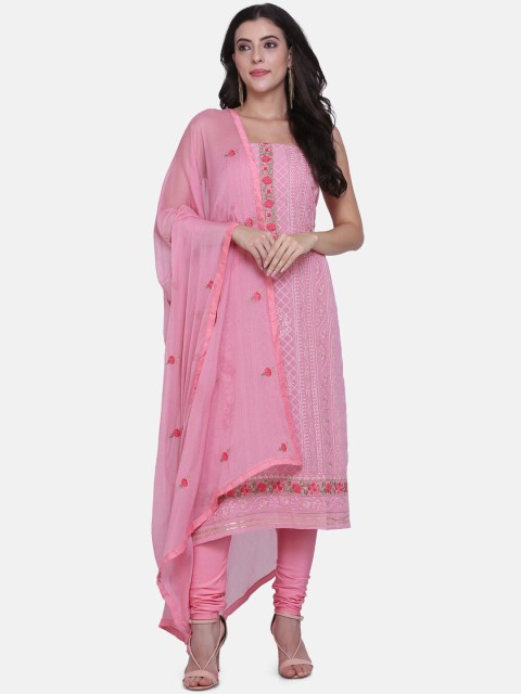 

BOMBAY SELECTIONS Pink Poly Crepe Unstitched Dress Material