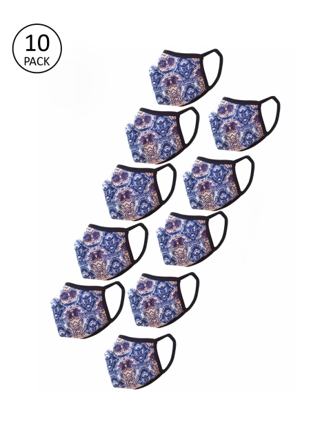 

nestroots Adults Pack Of 10 Blue Printed 2-Ply Reusable Cloth Masks