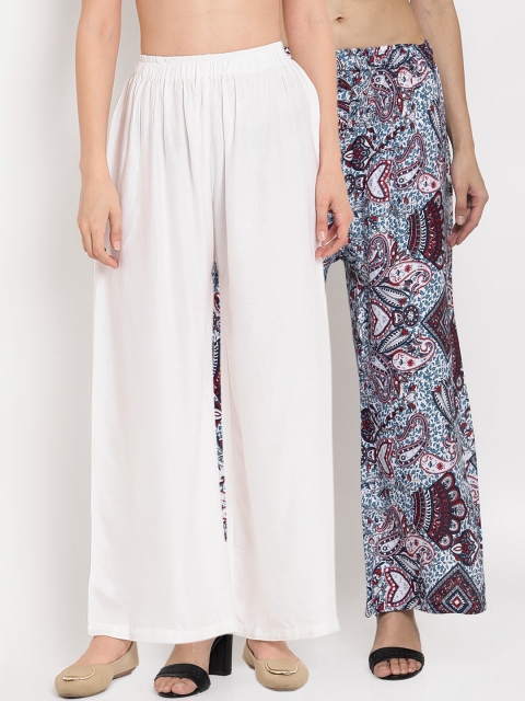 

TAG 7 Women Pack Of 2 Wide Leg Palazzos, White