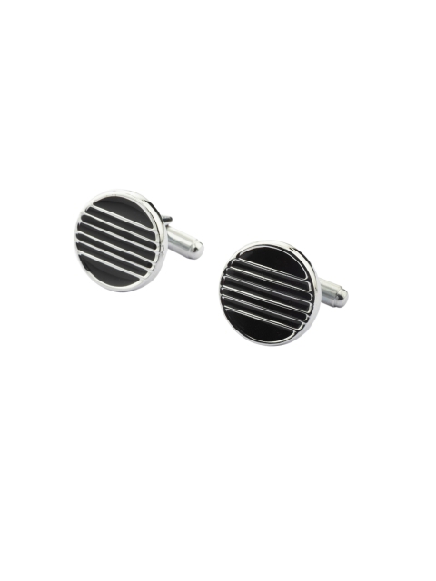 

The Tie Hub Black & Silver-Toned Rhodium-Plated Round Cufflinks
